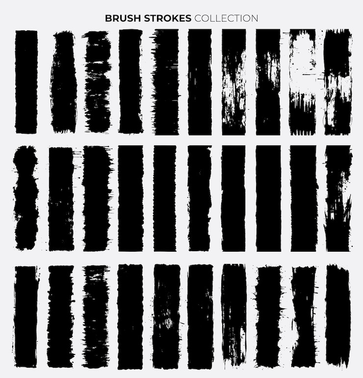Vector mega collection of vertical grunge black paint strokes
