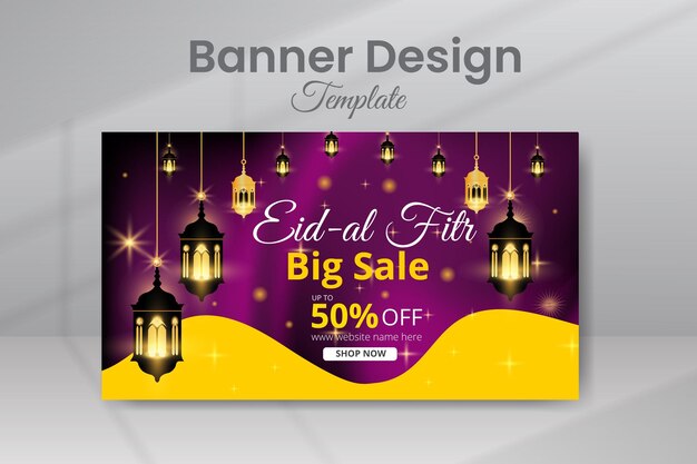 Mega eid sale big discount web banner social media banner design template