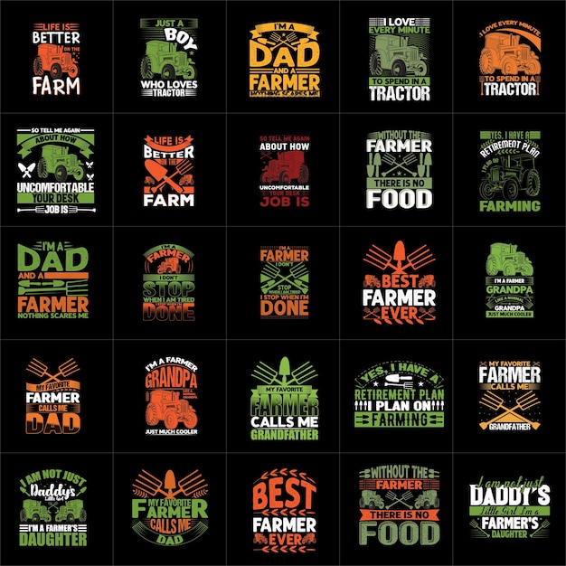 Вектор Дизайн футболки mega farmer bundle set