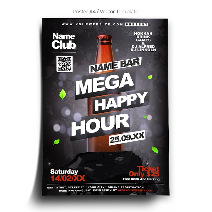 Vector mega happy hour poster template