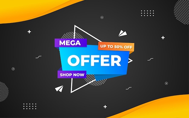 Mega offerta banner design con effetto di testo modificabile.