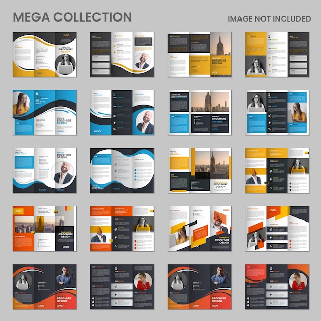 Vettore mega pack colorato geometrico a tre ante brochure modello mega collezione brochure design
