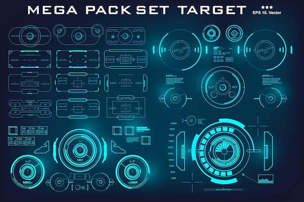 Mega pack set target HUD futuristische blauwe gebruikersinterface Futuristische virtuele grafische aanraakgebruikersinterface