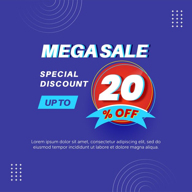 Mega sale 20 percent. Number special discount sign template design