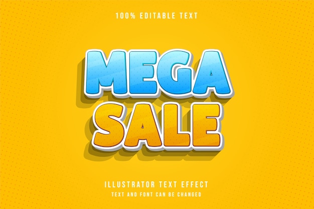 Mega sale,3d editable text effect modern blue gradation yellow text style