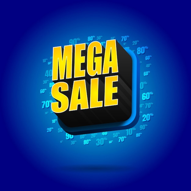 Mega sale 3d effect with discount background on blue background