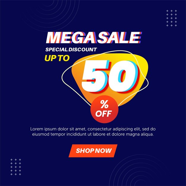 Mega sale 50 percent. Number special discount sign template design