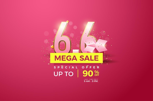 Mega sale at 6 6 sale with numbers and gift box illustration