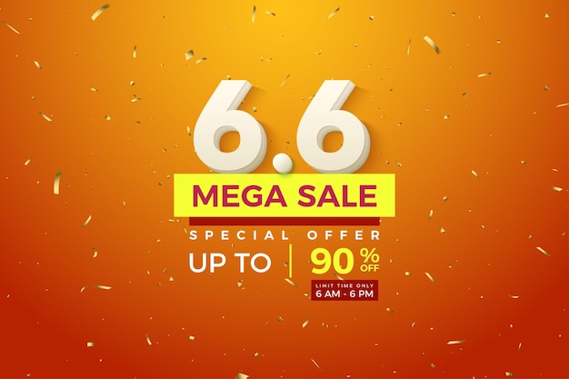 Mega sale at 6 6 with solid white numbers