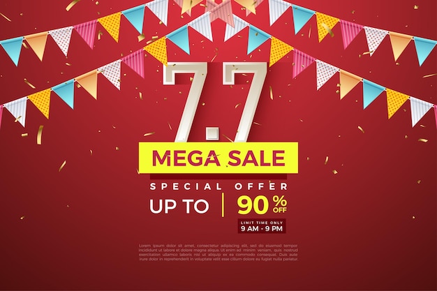 Mega sale at 7 7 sale with lavish celebration illustration