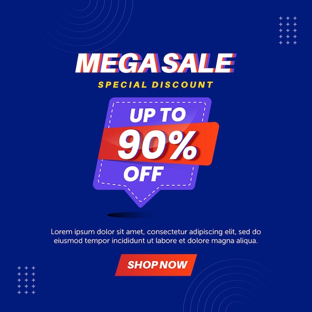 Mega sale 90 percent. Number special discount sign template design