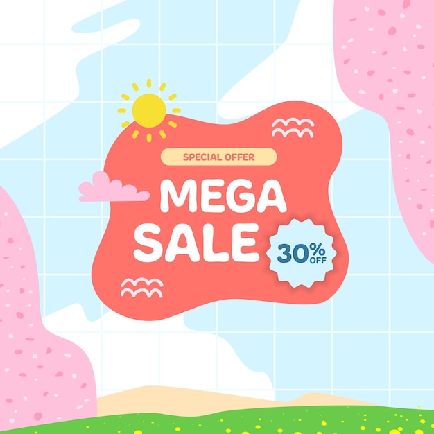 Mega sale aanbieding kortingspromotie vierkante banner voor kid kinderen speels kawaii koreaans stijlelement