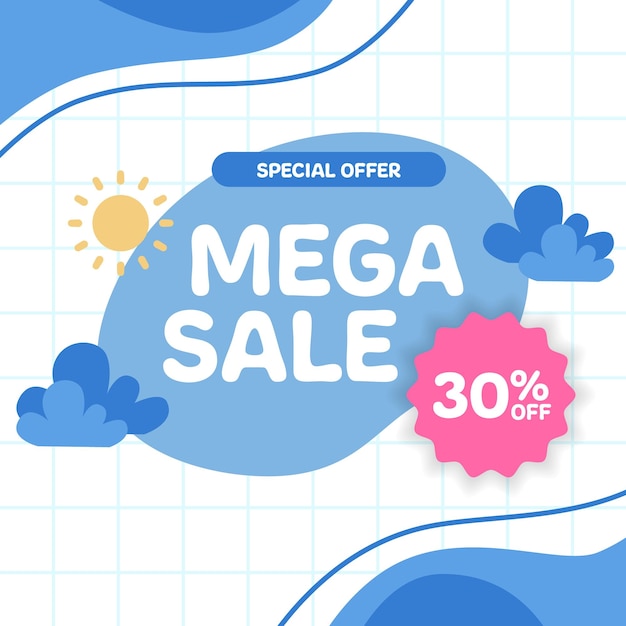 Mega Sale aanbieding promotie korting voor kinderen baby peuter met memphis kawaii abstract element blauwe pastelkleur