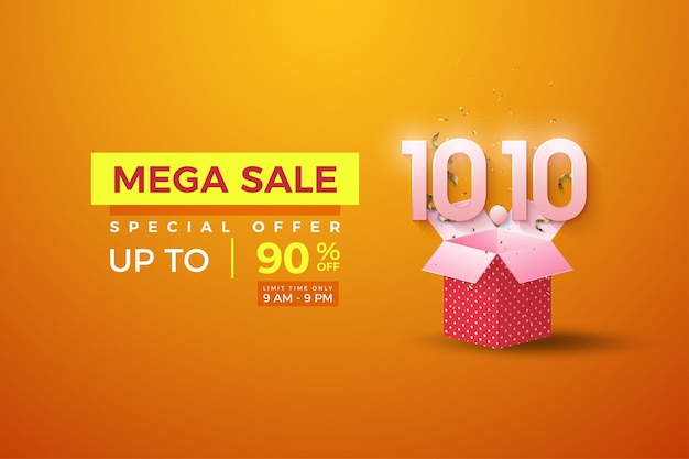 Mega sale background with number on top gift box