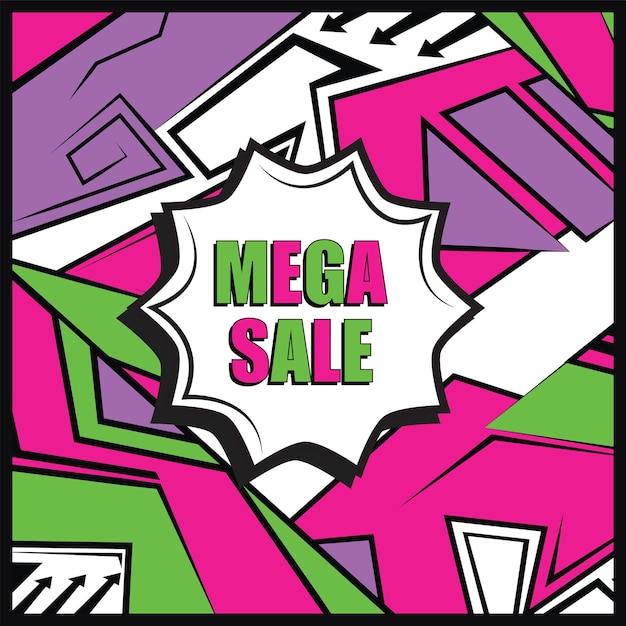 Mega sale banner design. Abstract colorful layout for sale promo. Editable vector template