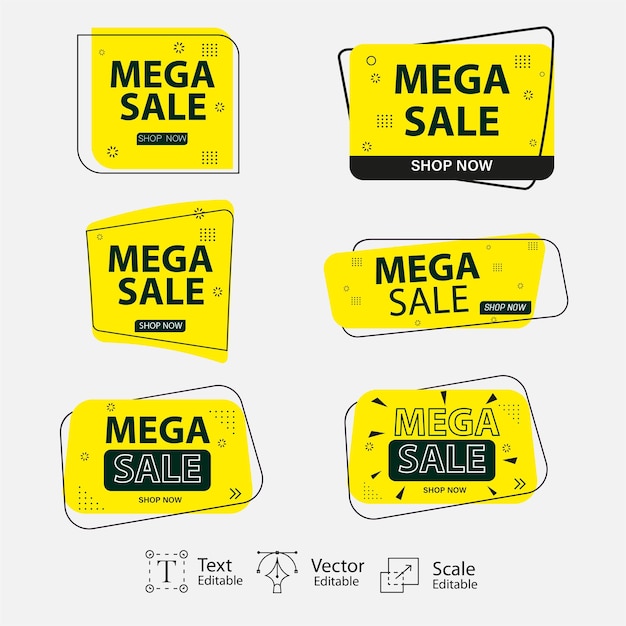 Mega sale banner label and tags yellow collection vector illustration