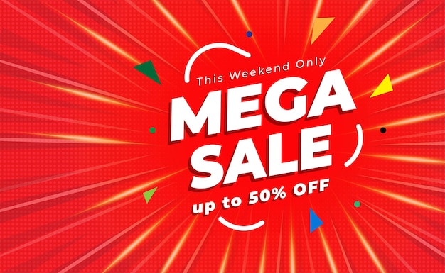 Mega sale-banner met komische zoom-achtergrondstijl