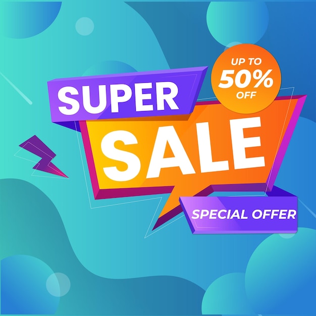 Mega sale banner ontwerp met platte retro stijl trendy kleurrijke achtergrond voor media promotie sociale