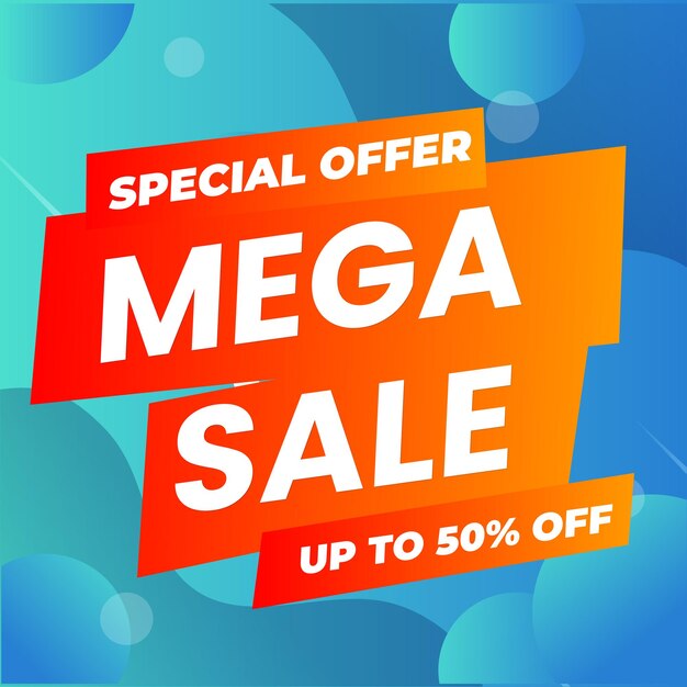 Mega sale banner ontwerp met platte retro stijl trendy kleurrijke achtergrond voor media promotie sociale