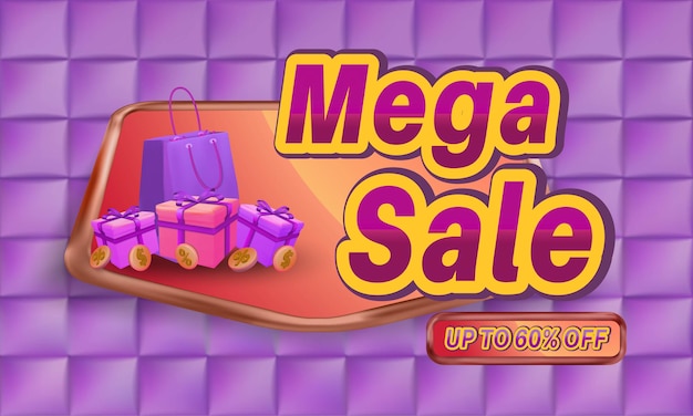 Шаблон продвижения баннера mega sale с редактируемым текстом и 3d квадратным фоном