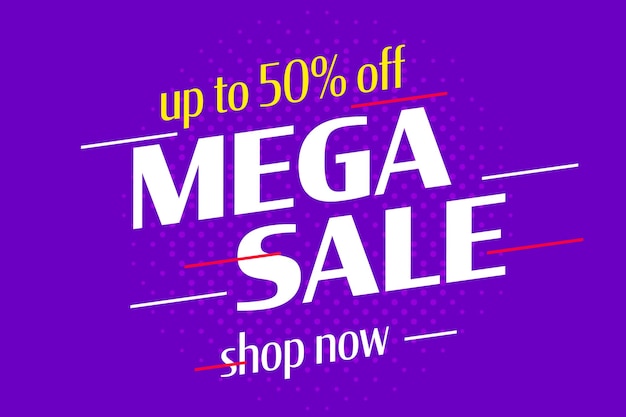 Mega sale banner on purple background