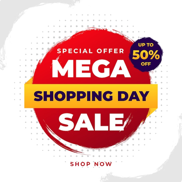 Vector mega sale banner on red brush for online shopping day