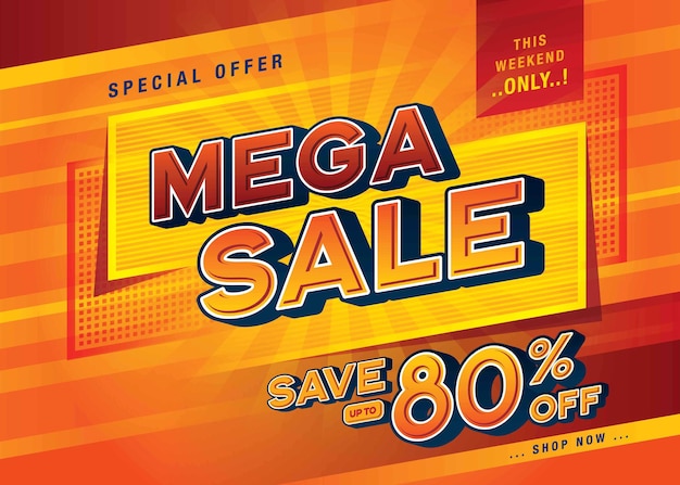 Mega Sale Banner Template design special offer discount 80 off  Shopping promotion poster design