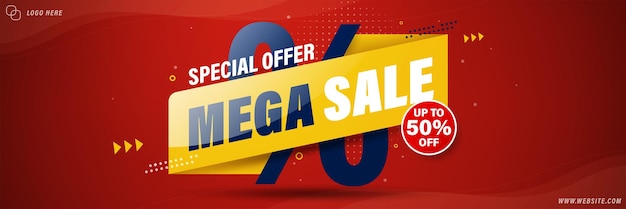 Дизайн шаблона баннера Mega Sale для сети или социальных сетей, скидки до 50%.