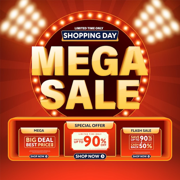 Vector mega sale banner template design for web or social media