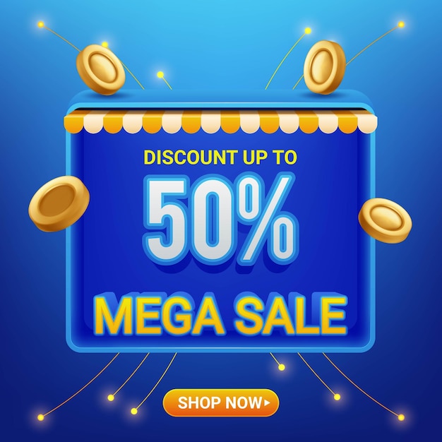 Mega sale banner template design for web or social media