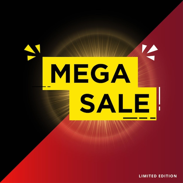 Mega sale banner template design with sunburst light effect elegant mega sale offer banner design