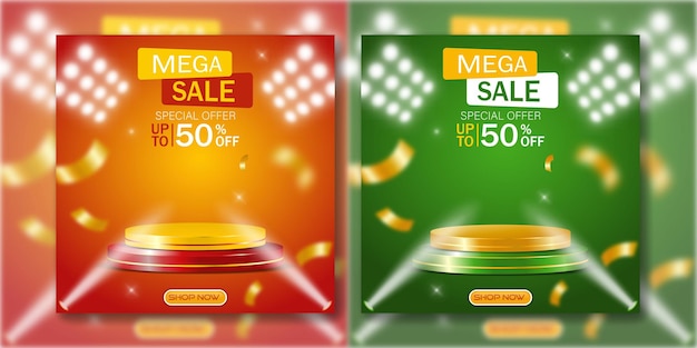 Mega sale banner template with podium promotion