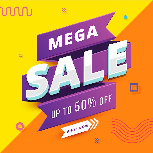Mega Sale Banner with Geometrical Background