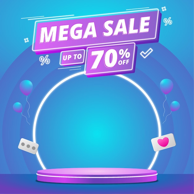 mega sale banner with podium template design