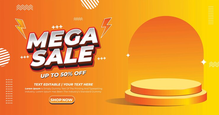 Mega Sale Banner with Podium Template for promotion banner web shopping