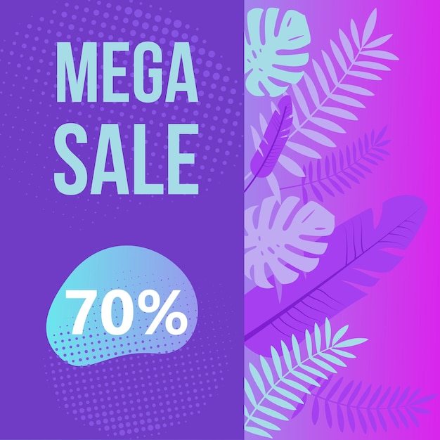 Mega sale banner with tropical leaves