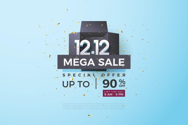 Mega sale bij 12 12 sale met geschenkdoos illustratie