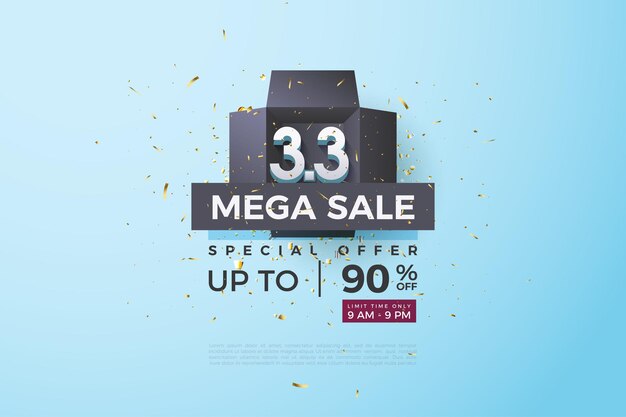 Mega sale bij 3 3 sale met geschenkdoosillustratie