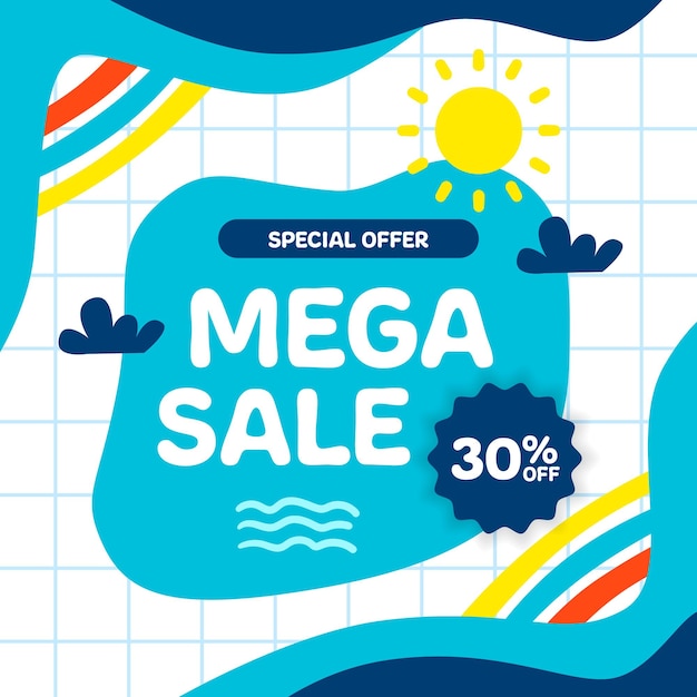 Mega sale cut sale banner met memphis-element voor peuter