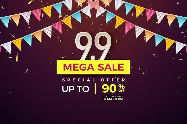 Mega sale and discount with colorful flag