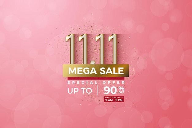 Mega sale and discount with luxury gold border