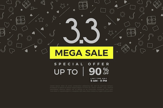 Mega sale en korting in sales promo bij 3 3 sale