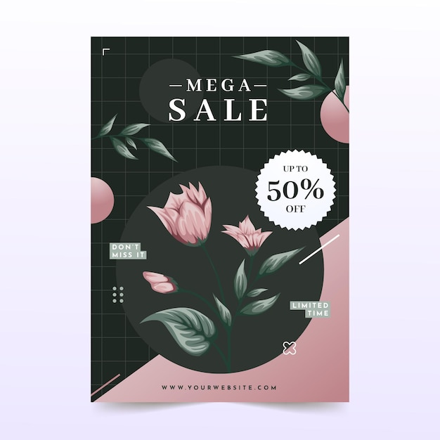 Mega sale floral pattern poster