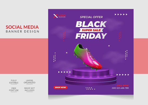 Mega sale offer black friday social media banner design template