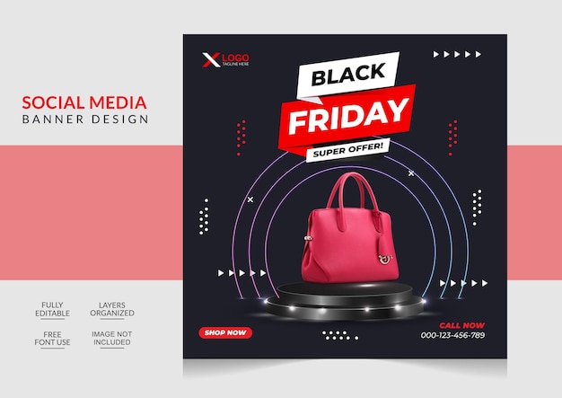 Mega sale offer black friday social media banner design template