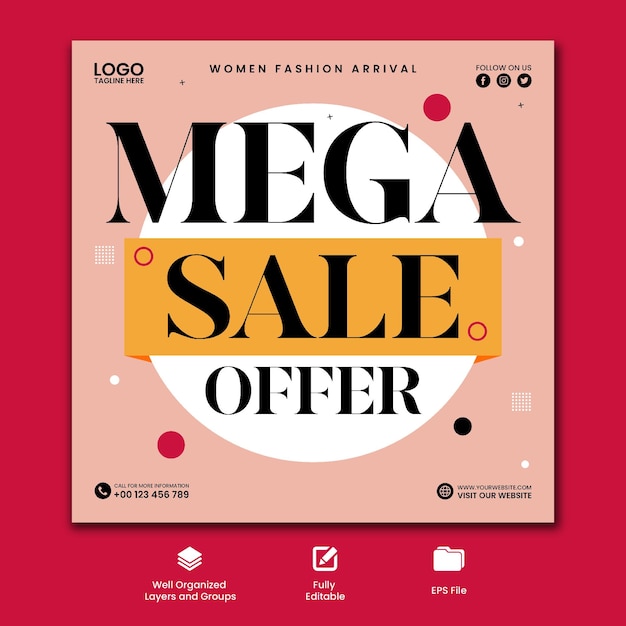 Vector mega sale offer social media post template design