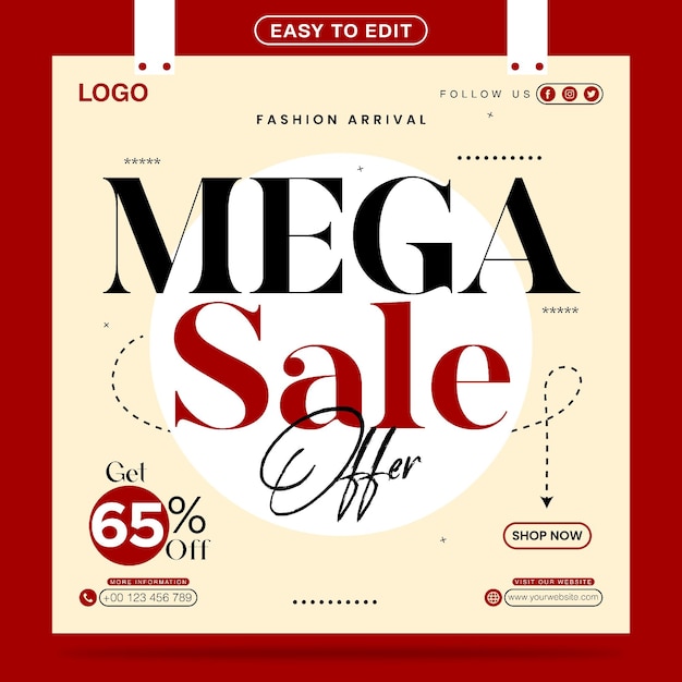 Vector mega sale offer social media post template design