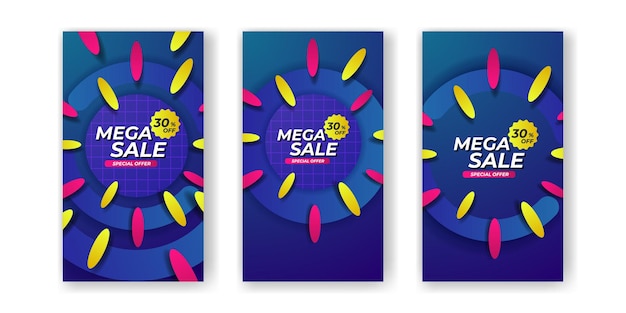 Mega sale offer social media stories banner promotion social media post abstract circle geometric oval banner template