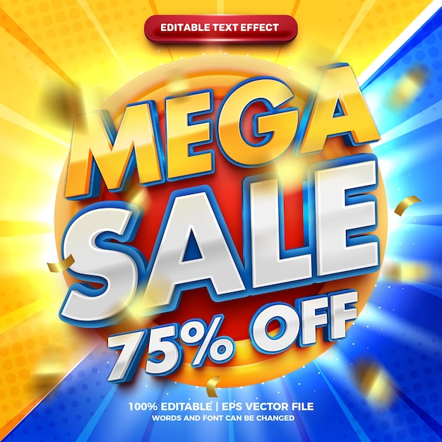 Mega Sale Promo полужирный 3d редактируемый текстовый эффект