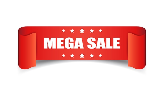 Mega sale ribbon vector icon Discount sticker label on white background